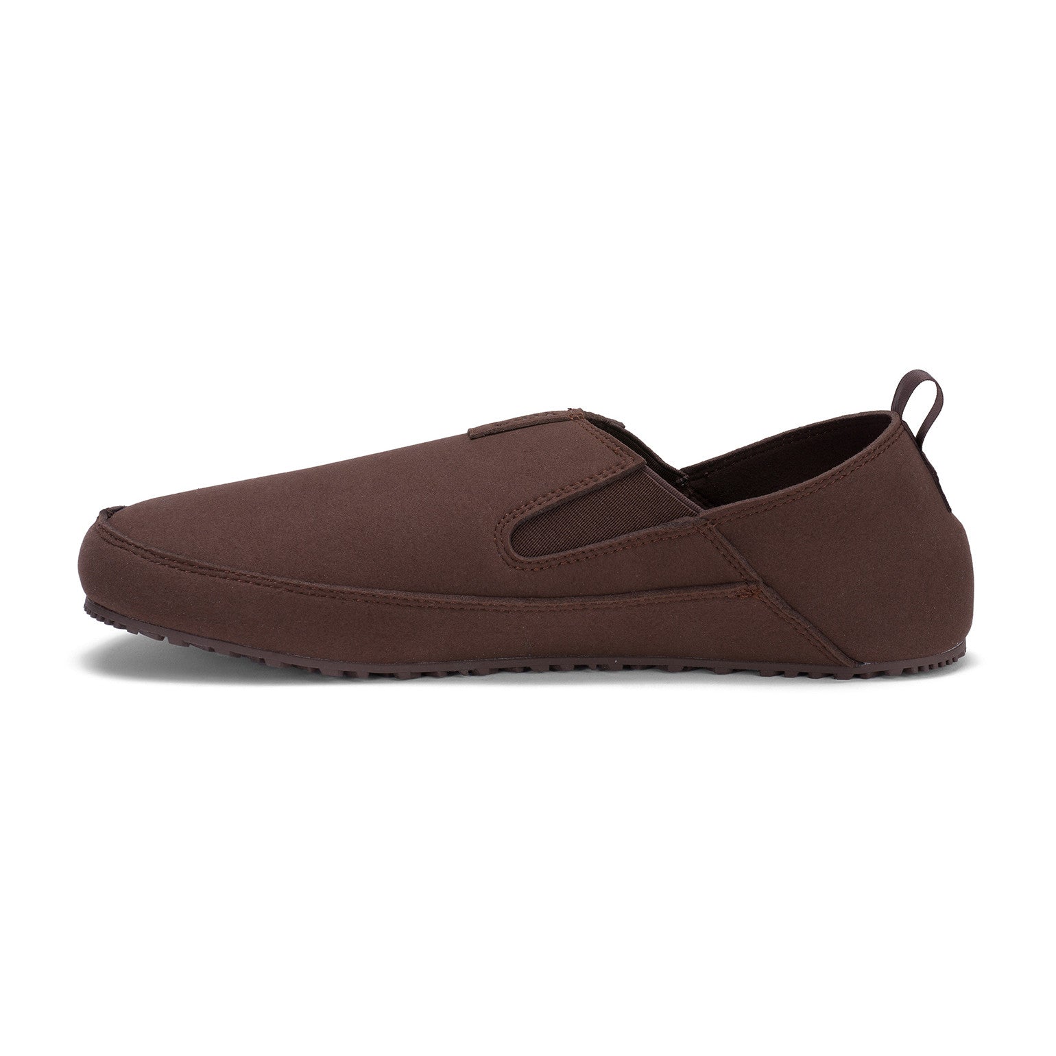 Xero Shoes Sunrise Barfußschuhe für Herren als Slipper, linke Seitenansicht in Braun im Onlineshop für Barfußschuhe