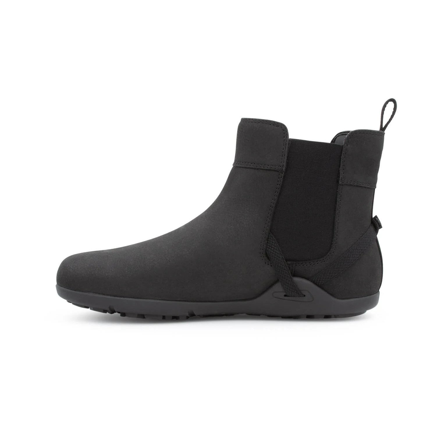 Barfußschuhe Onlineshop: Xero Shoes Tari schwarze Barfußschuhe als Chelsea Boots, linke Seitenansicht