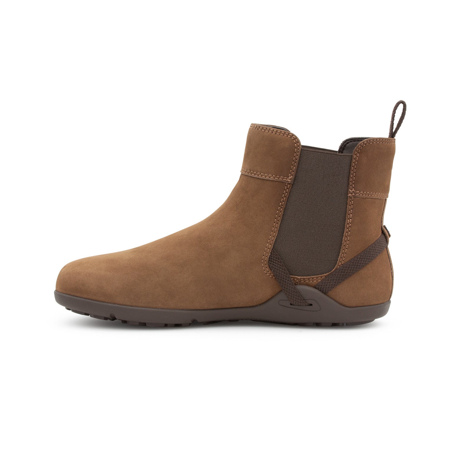Barfußschuhe Onlineshop: Xero Shoes Tari braune Barfußschuhe als Chelsea Boots in toffee, linke Seitenansicht