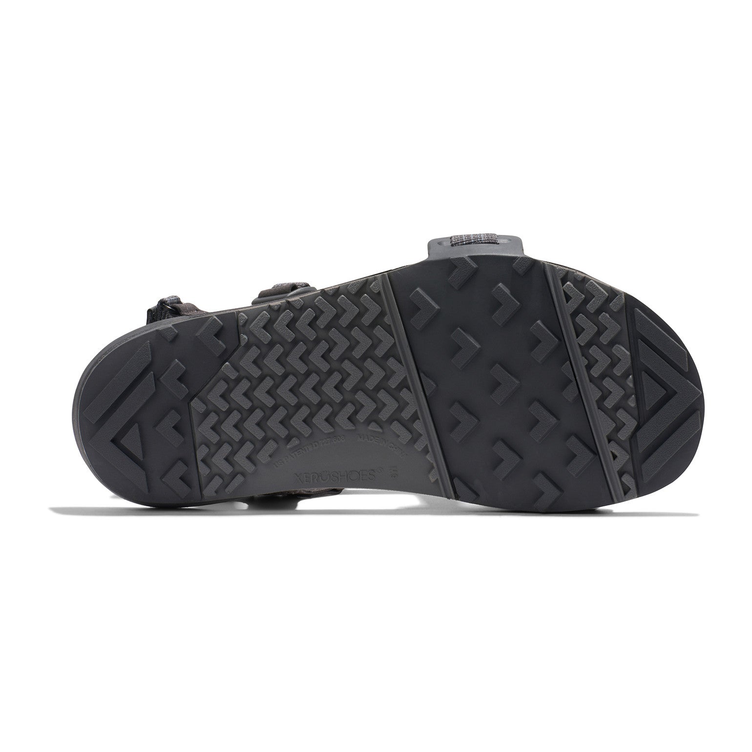 Herren-Barfußsandalen Xero Shoes Z-Trail EV in Steel Gray, Ansicht der Sohle, griffig und flexibel, ideal für Trekking und unseren Onlineshop.