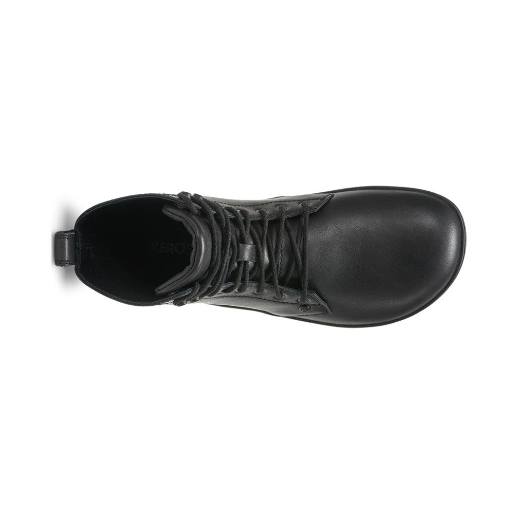 Barfußschuhe Xero Shoes Breckenridge in Schwarz aus Leder, knöchelhohe Damenstiefel, Oberansicht, erhältlich in unserem Onlineshop.