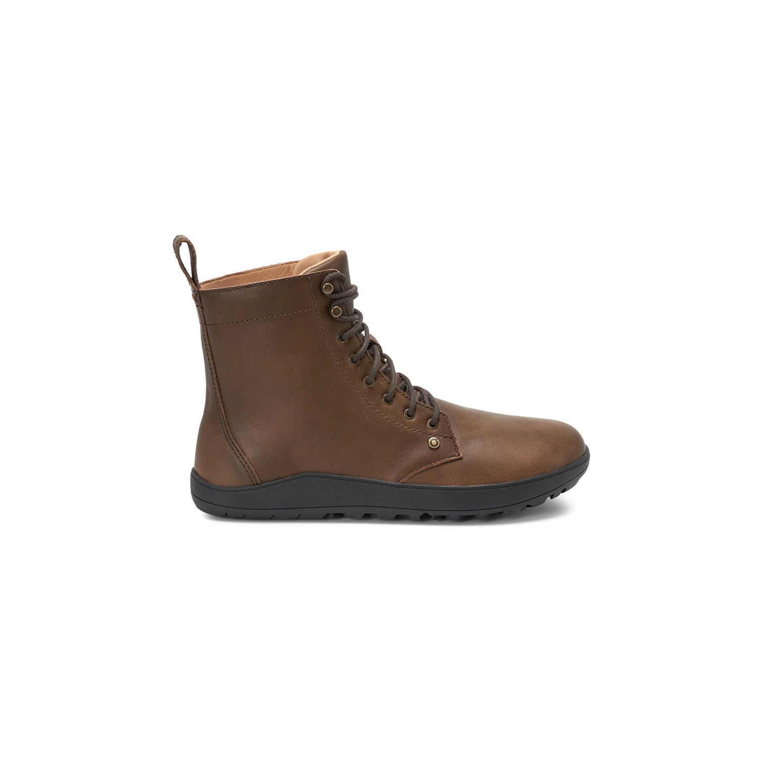 Barfußschuhe Xero Shoes Breckenridge in Braun aus Leder, knöchelhohe Damenstiefel, rechte Ansicht, erhältlich in unserem Onlineshop.