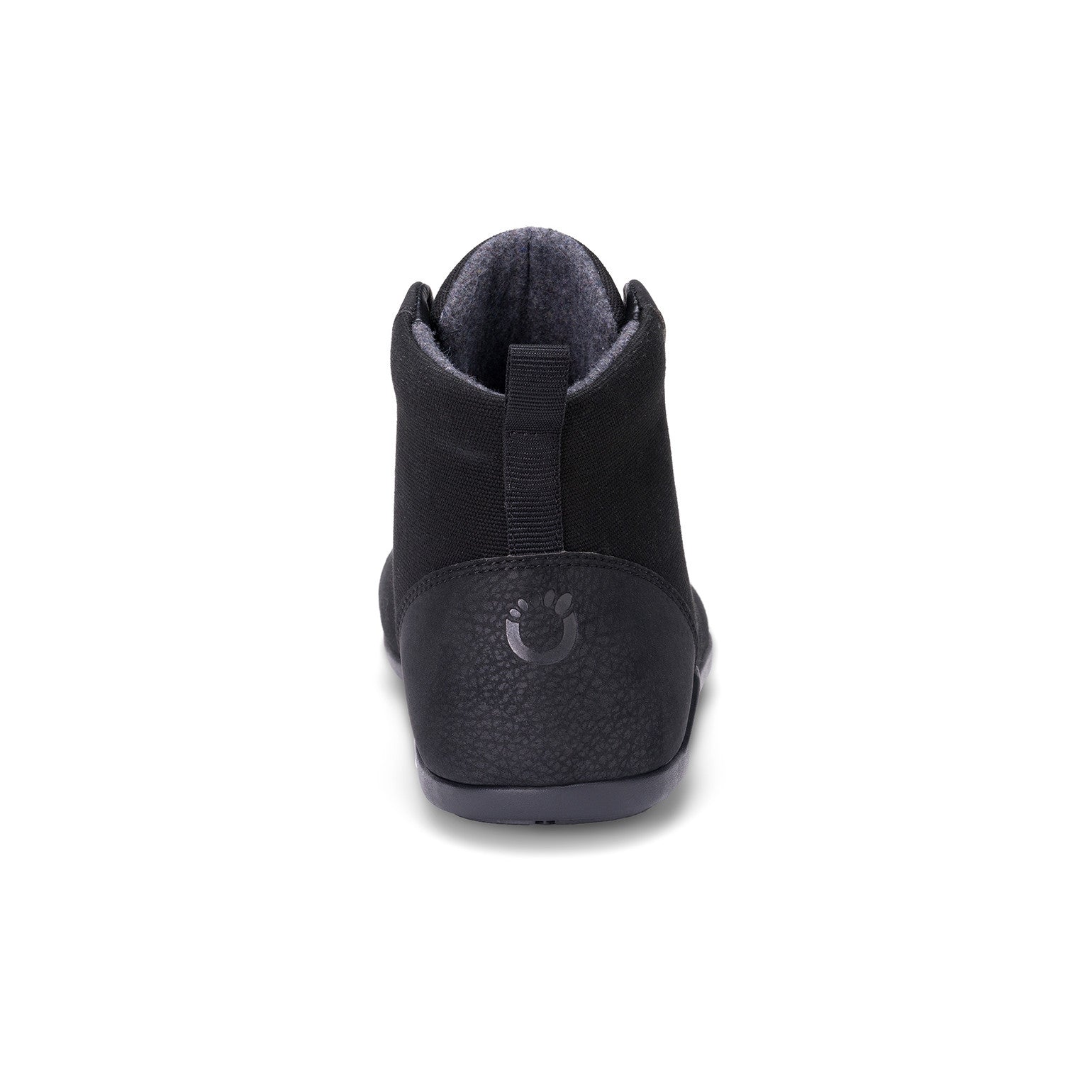 Hintere Ansicht der schwarzen Xero Shoes Denver Barfußstiefeletten, flexible Herrenschuhe für Alltag und Outdoor, verfügbar in unserem Onlineshop für Barfußschuhe.