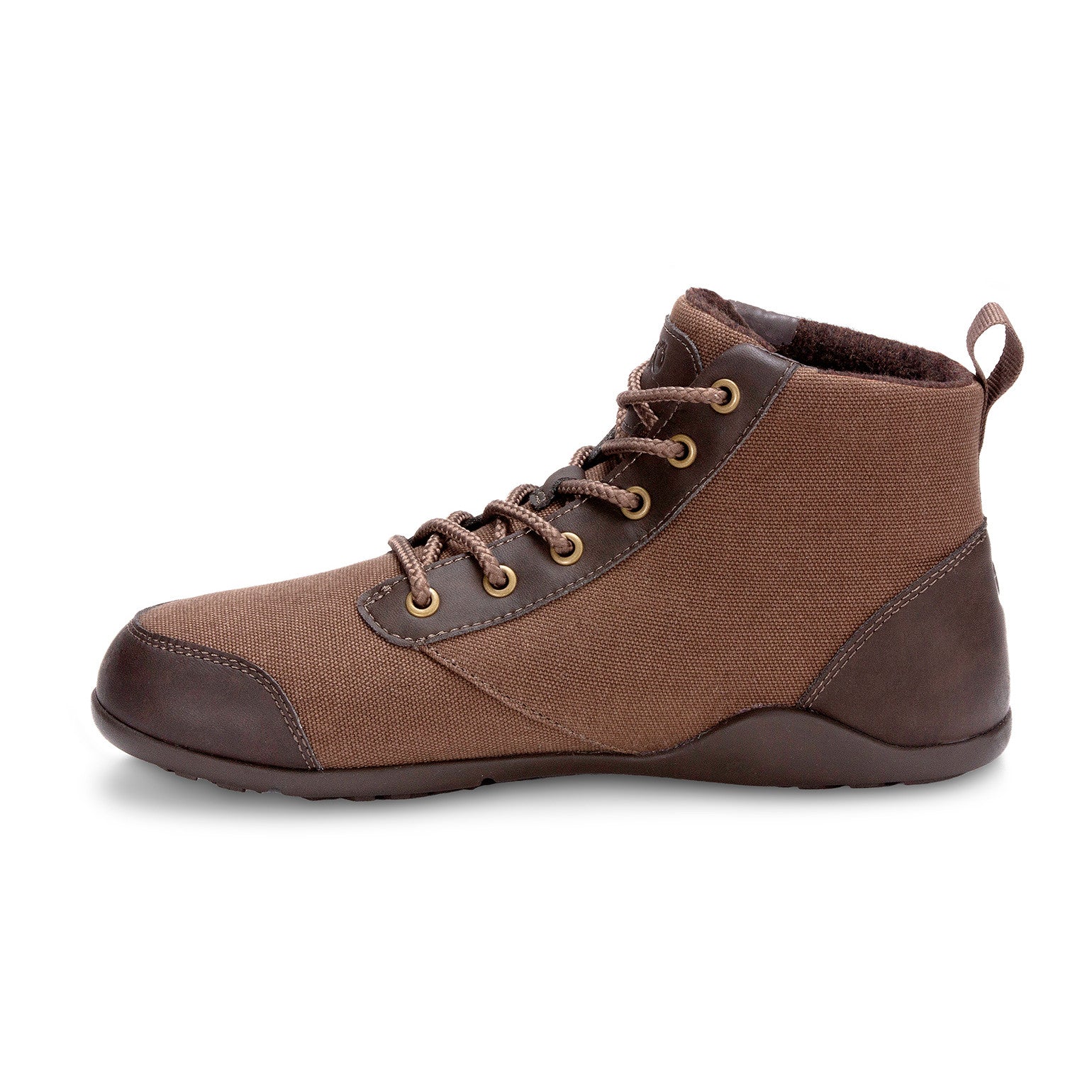 Barfußschuhe Xero Shoes Denver in Braun, knöchelhohe Herrenstiefel, linke Ansicht, erhältlich in unserem Onlineshop für Barfußschuhe.