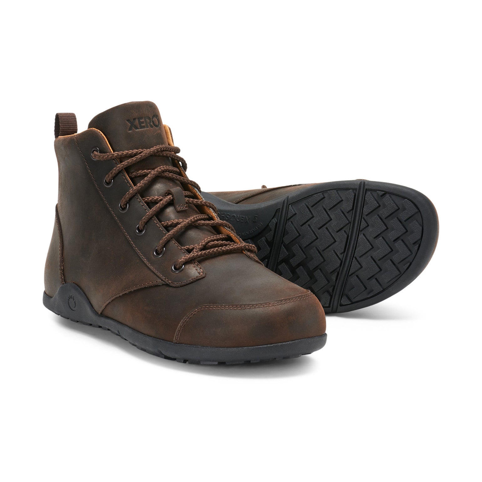 Braune Xero Shoes Denver Barfußstiefeletten, ledergefütterte und flexible Herrenschuhe für Alltag und Outdoor, verfügbar in unserem Onlineshop für Barfußschuhe.