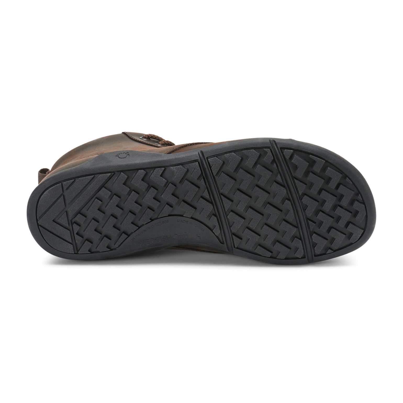 Sohlenansicht der braunen Xero Shoes Denver Barfußstiefeletten, ledergefütterte Herrenschuhe mit rutschfester Sohle, im Onlineshop für Barfußschuhe erhältlich.