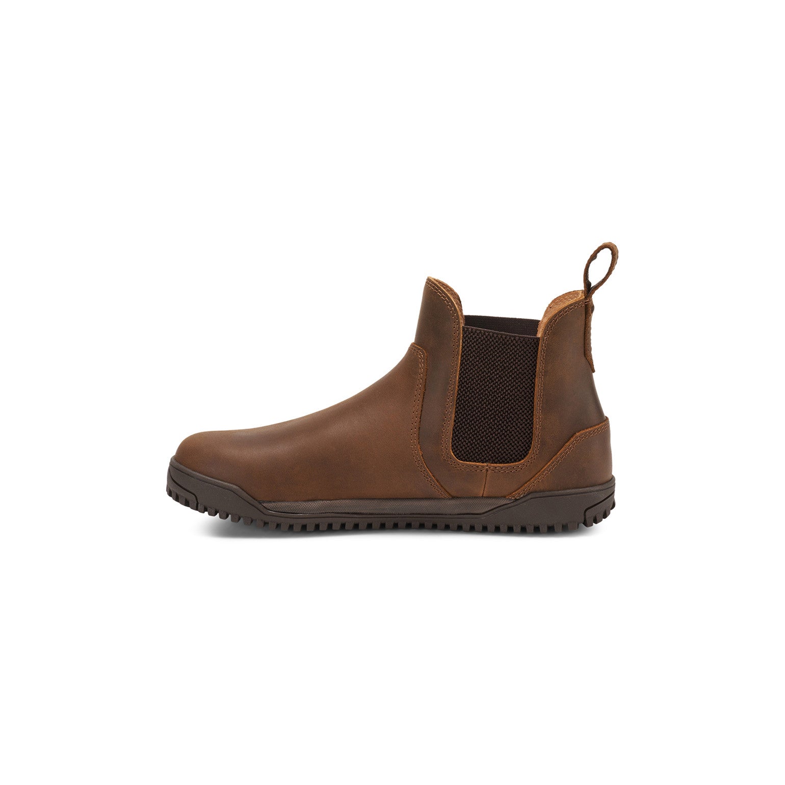 Barfußschuhe Xero Shoes Ridgeway Chelsea Damen-Stiefel in Braun aus Leder, Seitenansicht links, erhältlich in unserem Onlineshop für Barfußschuhe.