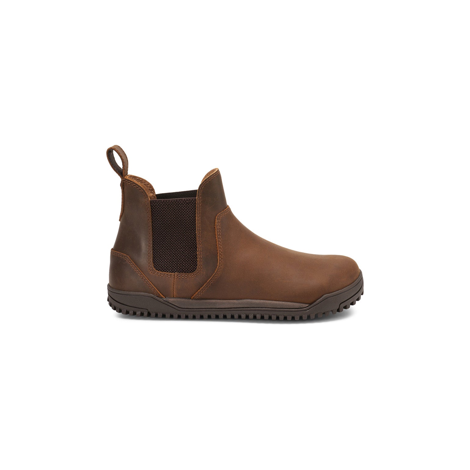 Barfußschuhe Xero Shoes Ridgeway Chelsea Damen-Stiefel in Braun aus Leder, Seitenansicht rechts, ideal für unseren Onlineshop für Barfußschuhe.