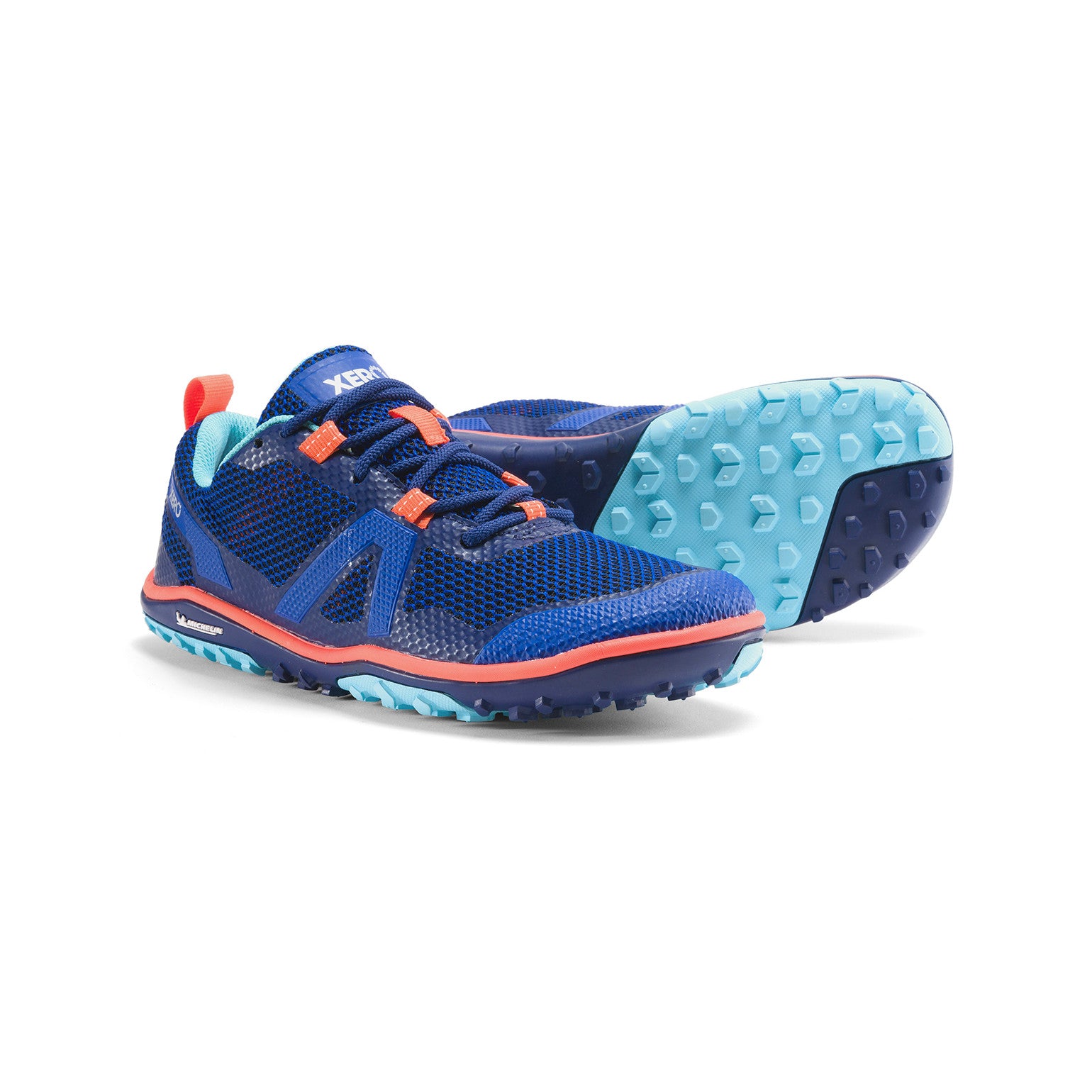 Barfußschuhe Xero Shoes Scrambler Low in Sodalite Blue Orange für Damen als Wanderschuhe im Onlineshop für Barfußschuhe