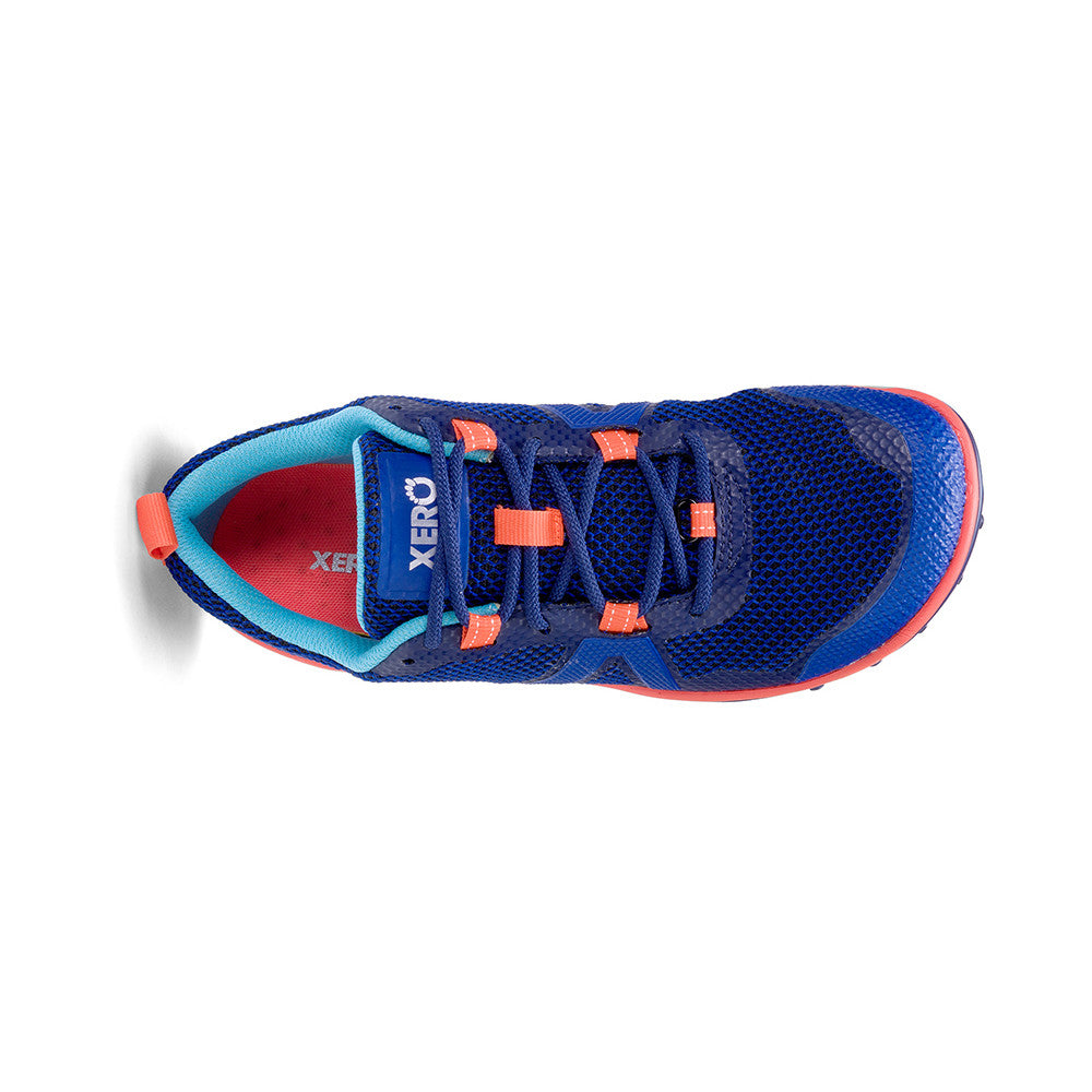 Draufsicht der Xero Shoes Scrambler Low Barfußschuhe in Sodalite Blue Orange für Damen als Wanderschuhe im Onlineshop für Barfußschuhe