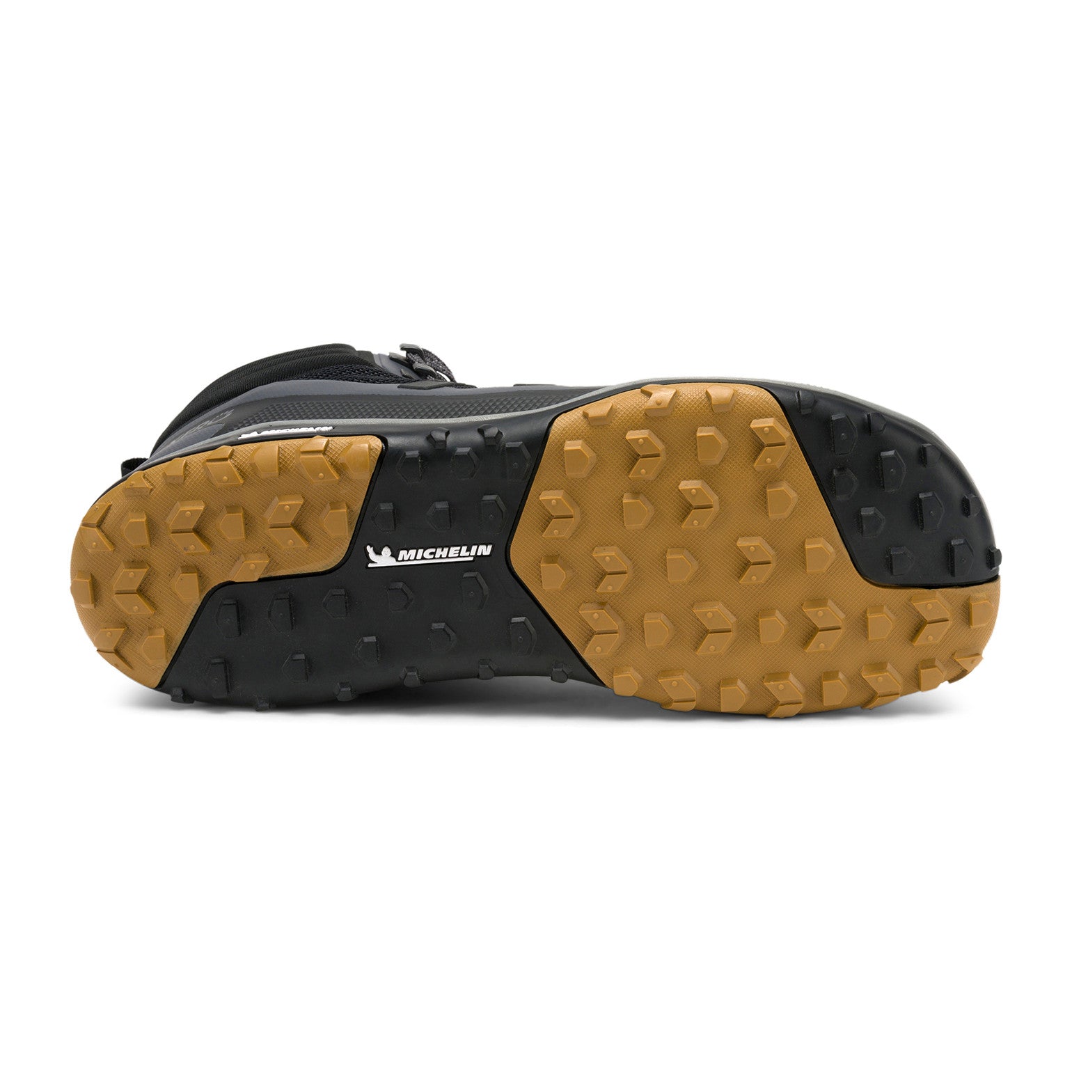 Xero Shoes Scrambler Mid II Asphalt Black Barfußschuhe für Herren, Wanderschuhe, Sohlenansicht im Onlineshop für Barfußschuhe