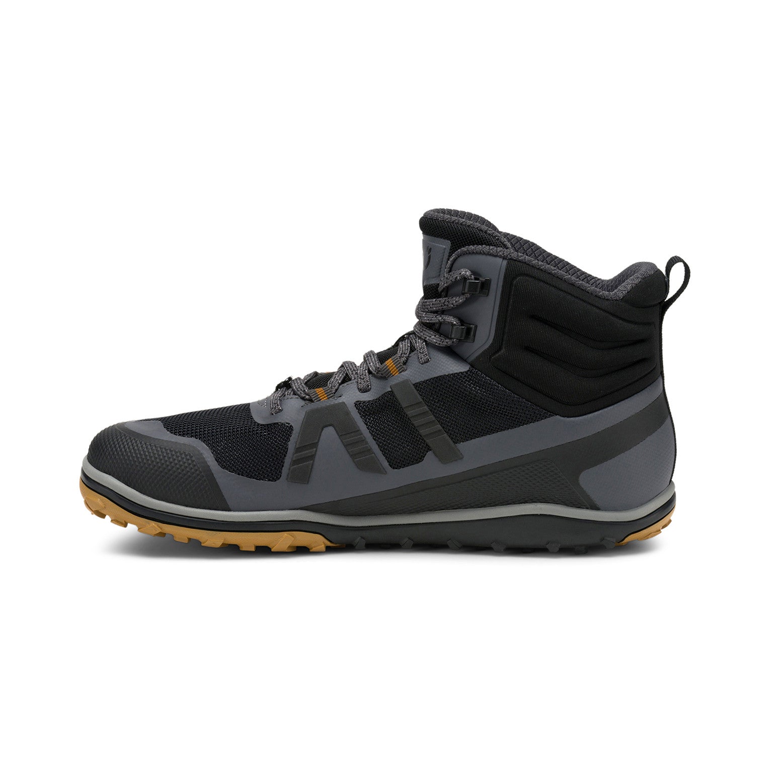 Xero Shoes Scrambler Mid II Asphalt Black Barfußschuhe für Herren, Wanderschuhe, linke Seitenansicht im Onlineshop für Barfußschuhe