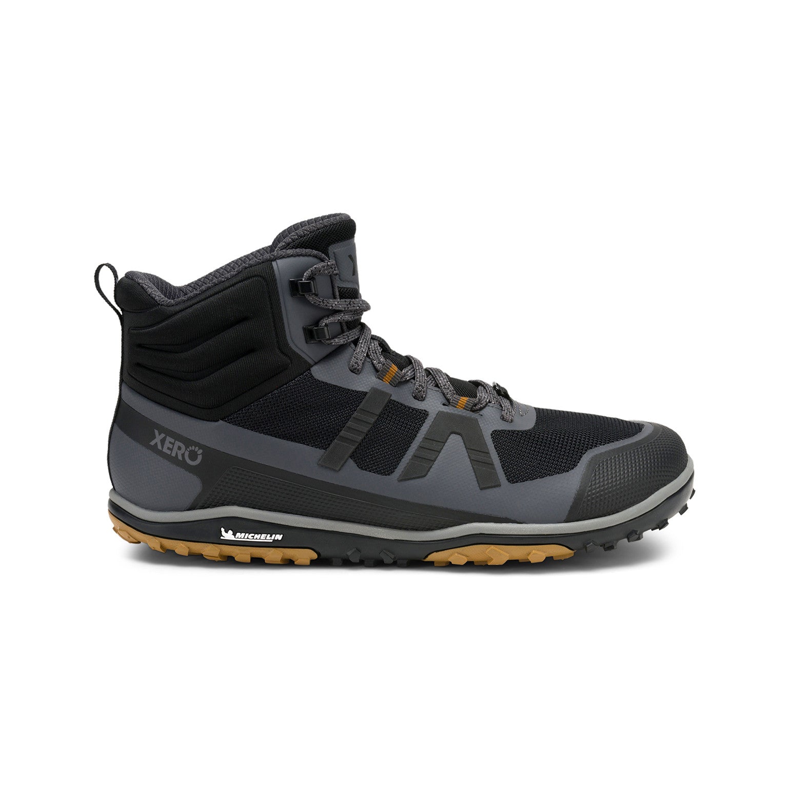 Xero Shoes Scrambler Mid II Asphalt Black Barfußschuhe für Herren, Wanderschuhe, rechte Seitenansicht im Onlineshop für Barfußschuhe