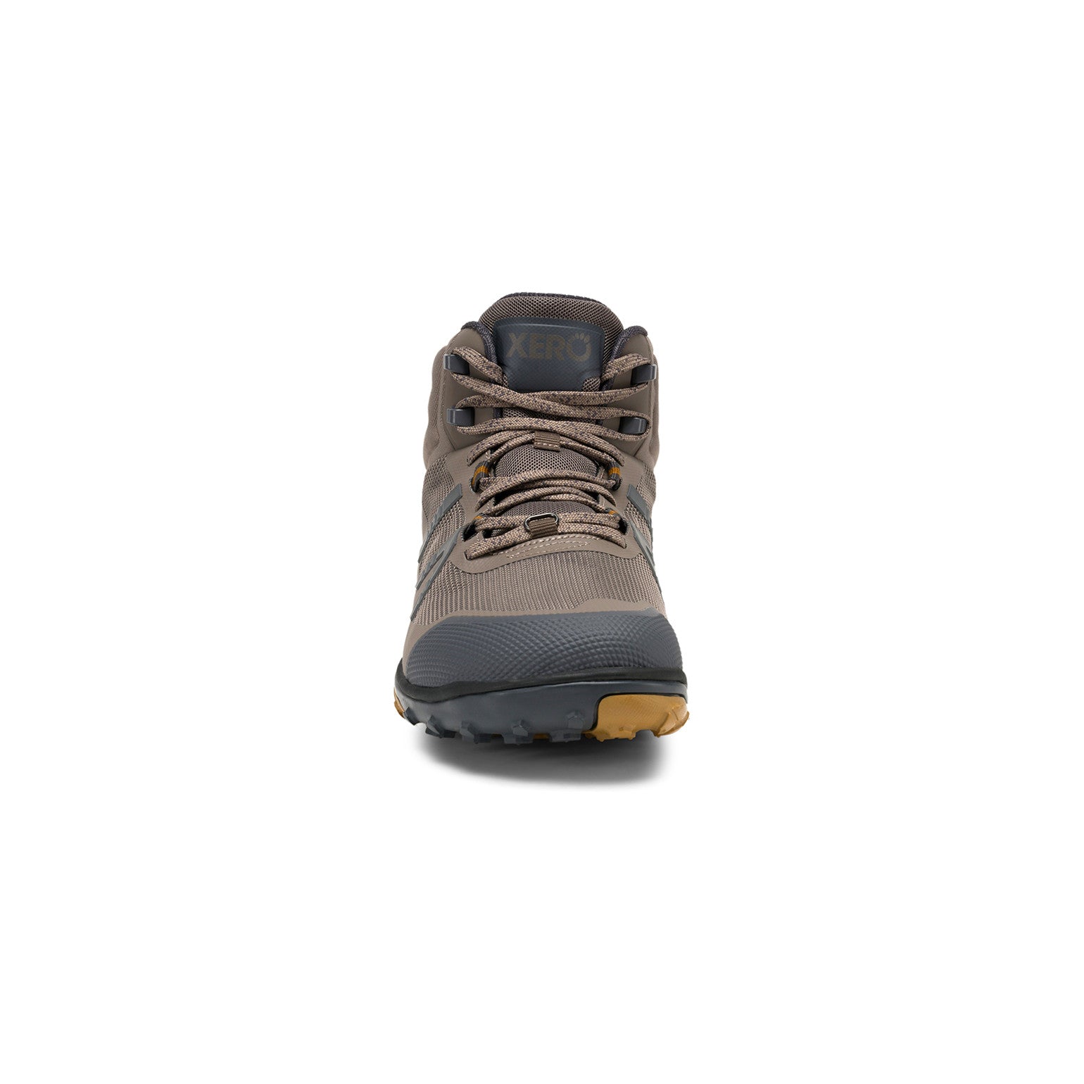 Xero Shoes Scrambler Mid II Morel Barfußschuhe für Herren als Wanderschuhe, Frontansicht im Onlineshop für Barfußschuhe