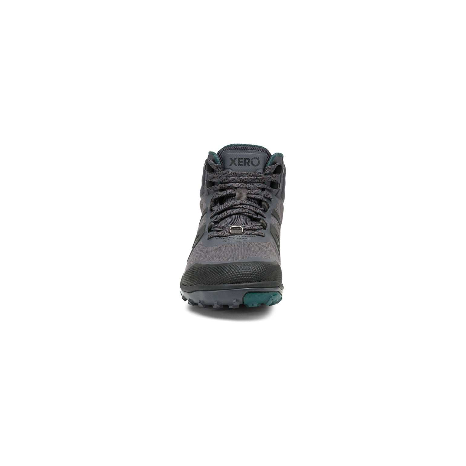 Xero Shoes Scrambler Mid II WP Barfußschuhe, wasserdichte Wanderschuhe für Damen, Vorderansicht in Asphalt Sea Moss im Onlineshop für Barfußschuhe