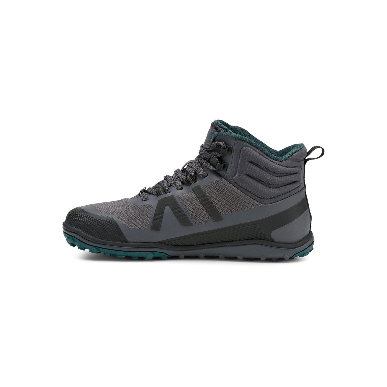Xero Shoes Scrambler Mid II WP Barfußschuhe, wasserdichte Wanderschuhe für Damen, linke Seitenansicht in Asphalt Sea Moss im Onlineshop für Barfußschuhe