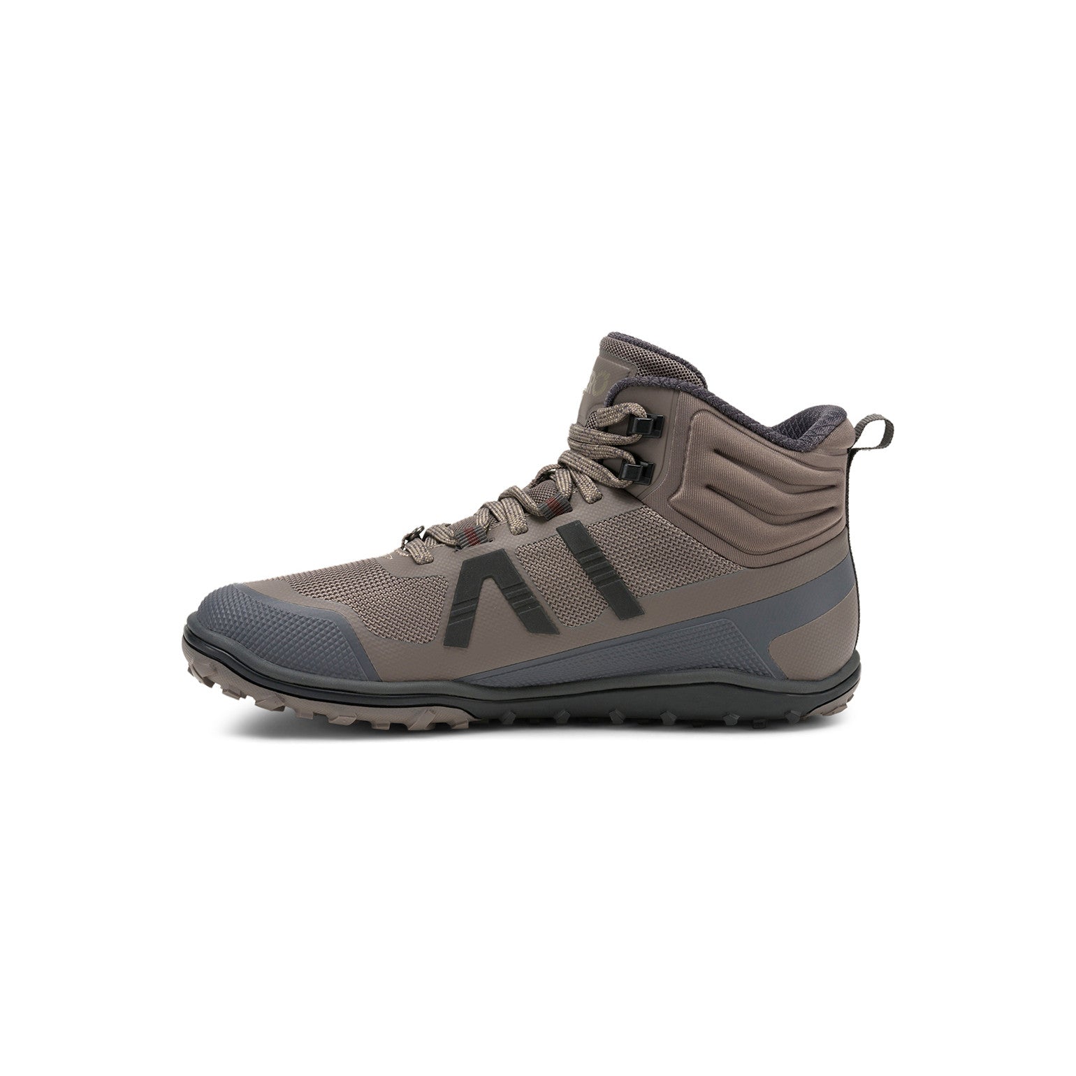 Linke Seitenansicht der Xero Shoes Scrambler Mid II Damen Barfußschuhe in Morel als Wanderschuhe im Onlineshop für Barfußschuhe