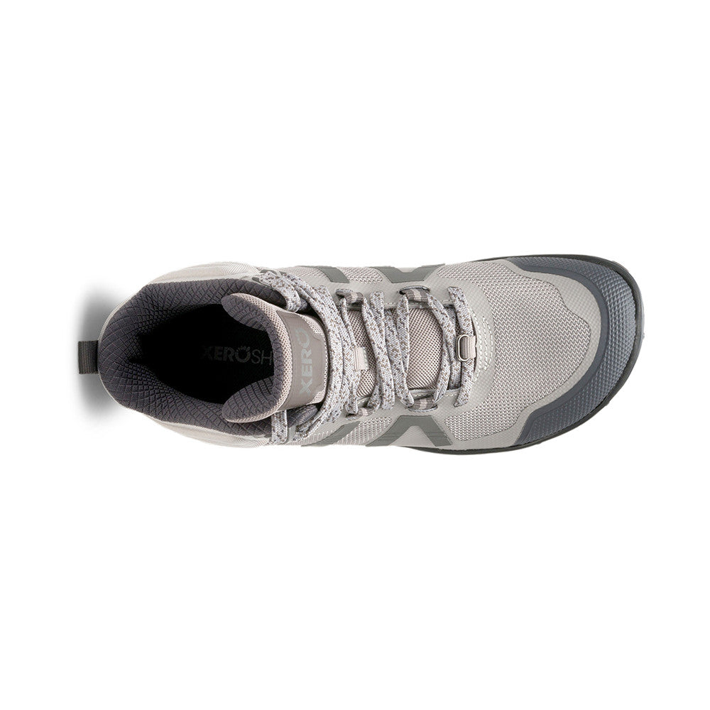 Obere Ansicht der Xero Shoes Scrambler Mid II Damen Barfußschuhe in Paloma als Wanderschuhe im Onlineshop für Barfußschuhe