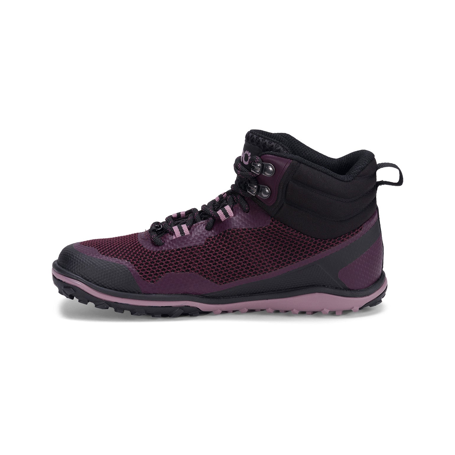 Xero Shoes Scrambler Mid Barfußschuhe, Wanderschuhe für Damen, linke Seitenansicht in Black Fig im Onlineshop für Barfußschuhe