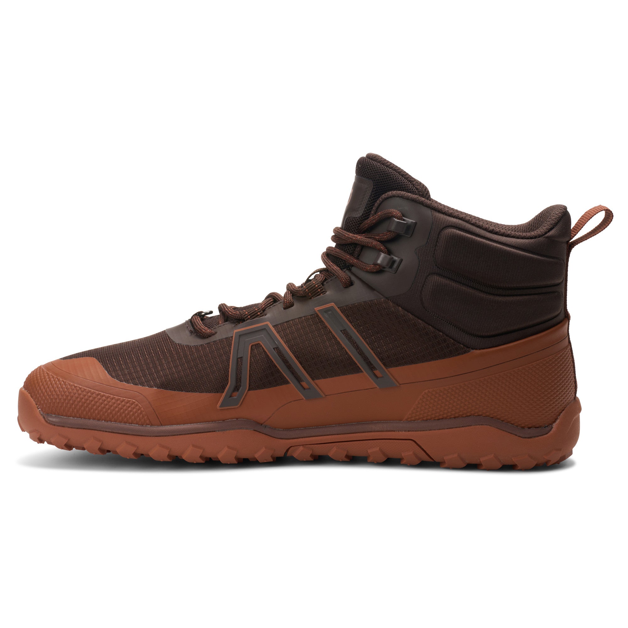 Xero Shoes Scrambler Trail Mid WP Herren Barfußschuhe in Java Brown, wasserdichte Wanderschuhe, Seitenansicht links im Onlineshop