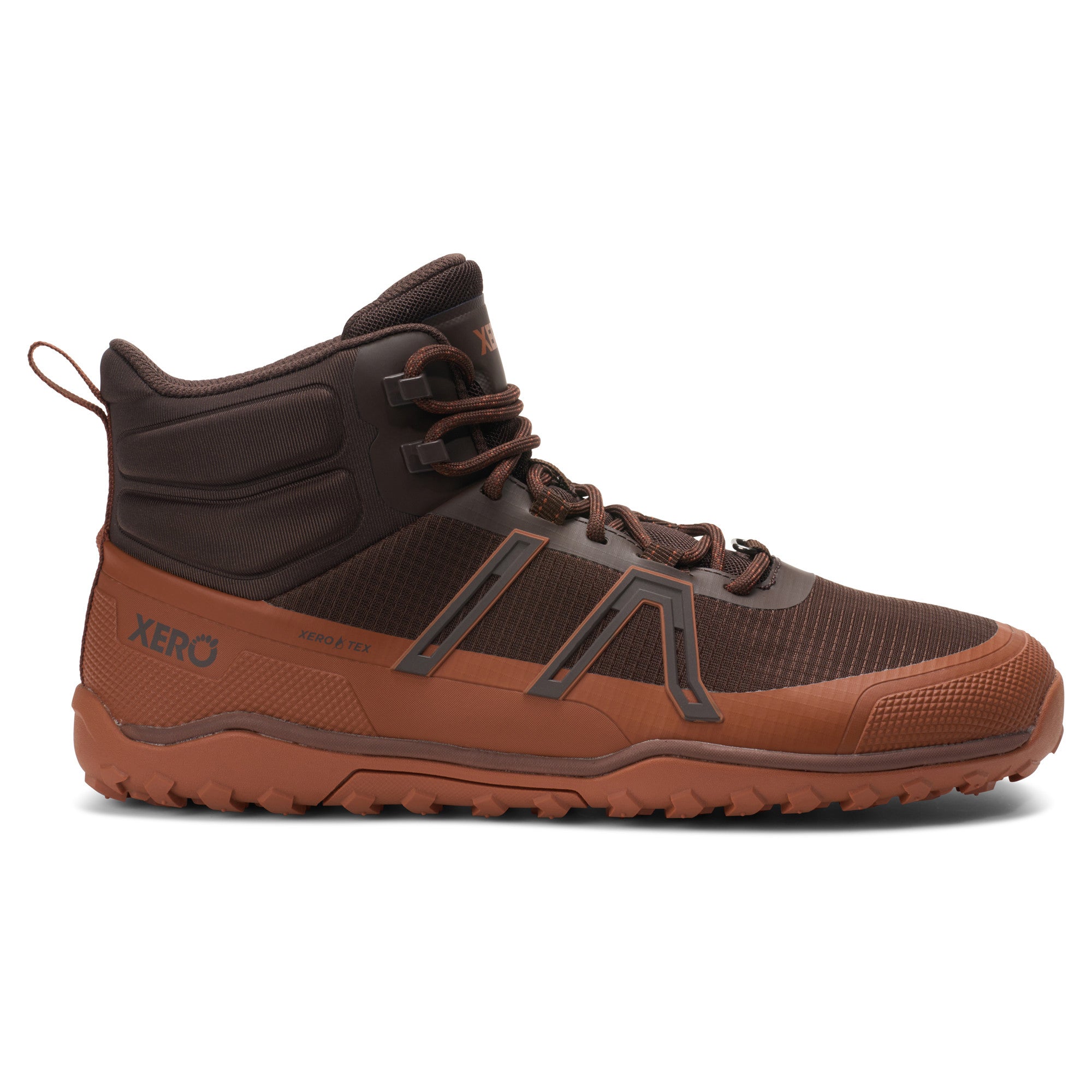 Xero Shoes Scrambler Trail Mid WP Herren Barfußschuhe in Java Brown, wasserdichte Wanderschuhe, Seitenansicht rechts im Onlineshop