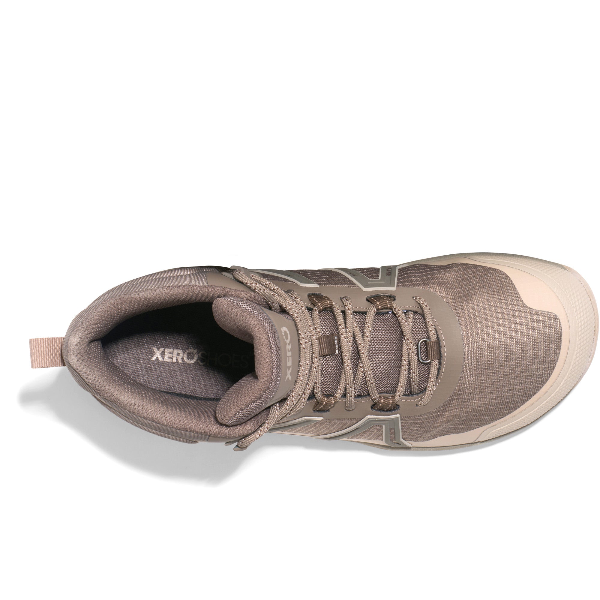 Xero Shoes Scrambler Trail Mid WP Herren Barfußschuhe in Morel Pure Cashmere, wasserdichte Wanderschuhe, Ansicht von oben im Onlineshop