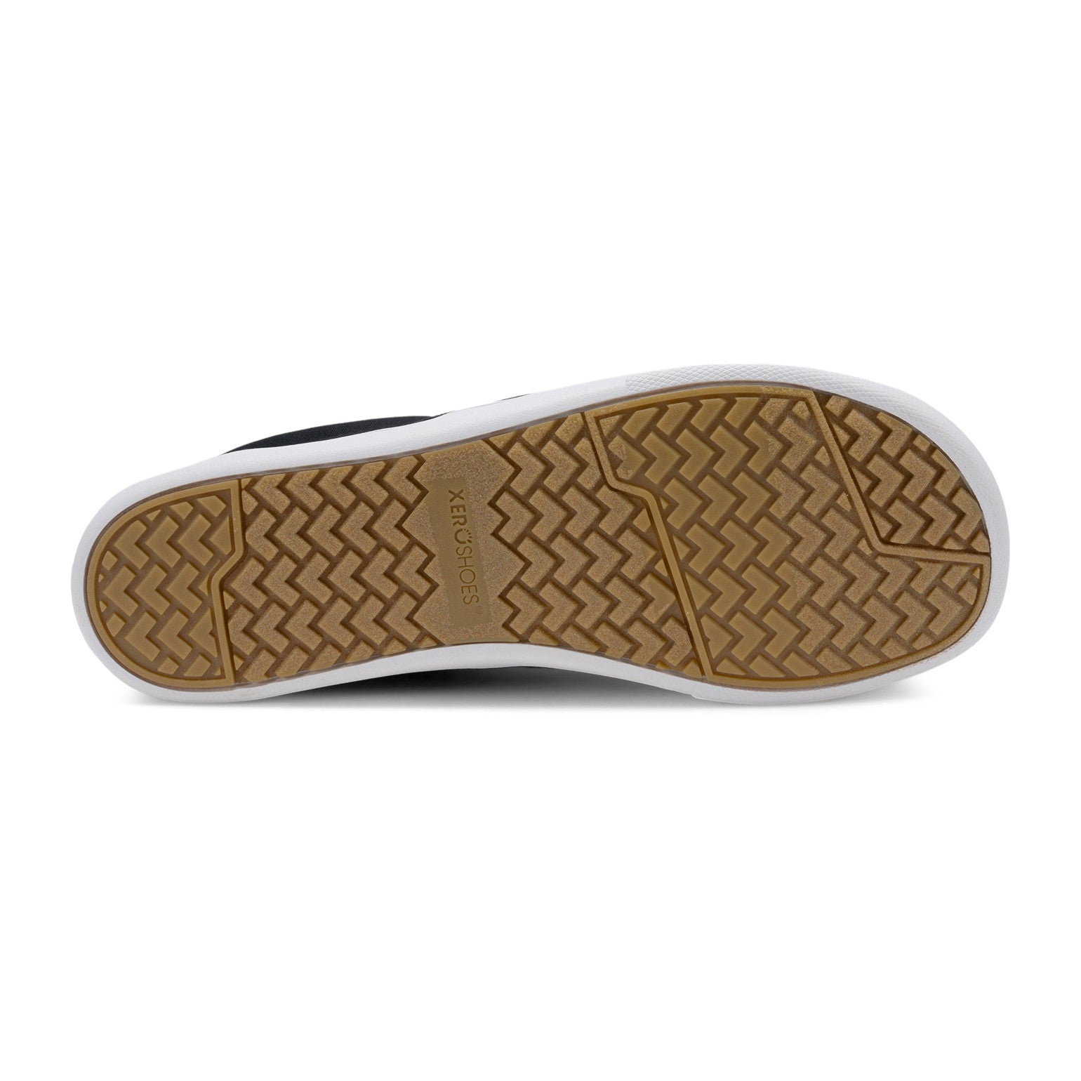 Xero Shoes Dillon Canvas Slip-On Barfußschuhe für Herren in Schwarz aus der Perspektive von unten, ideal für den Alltag und bequem zu tragen. Erhältlich in unserem Onlineshop für Barfußschuhe.