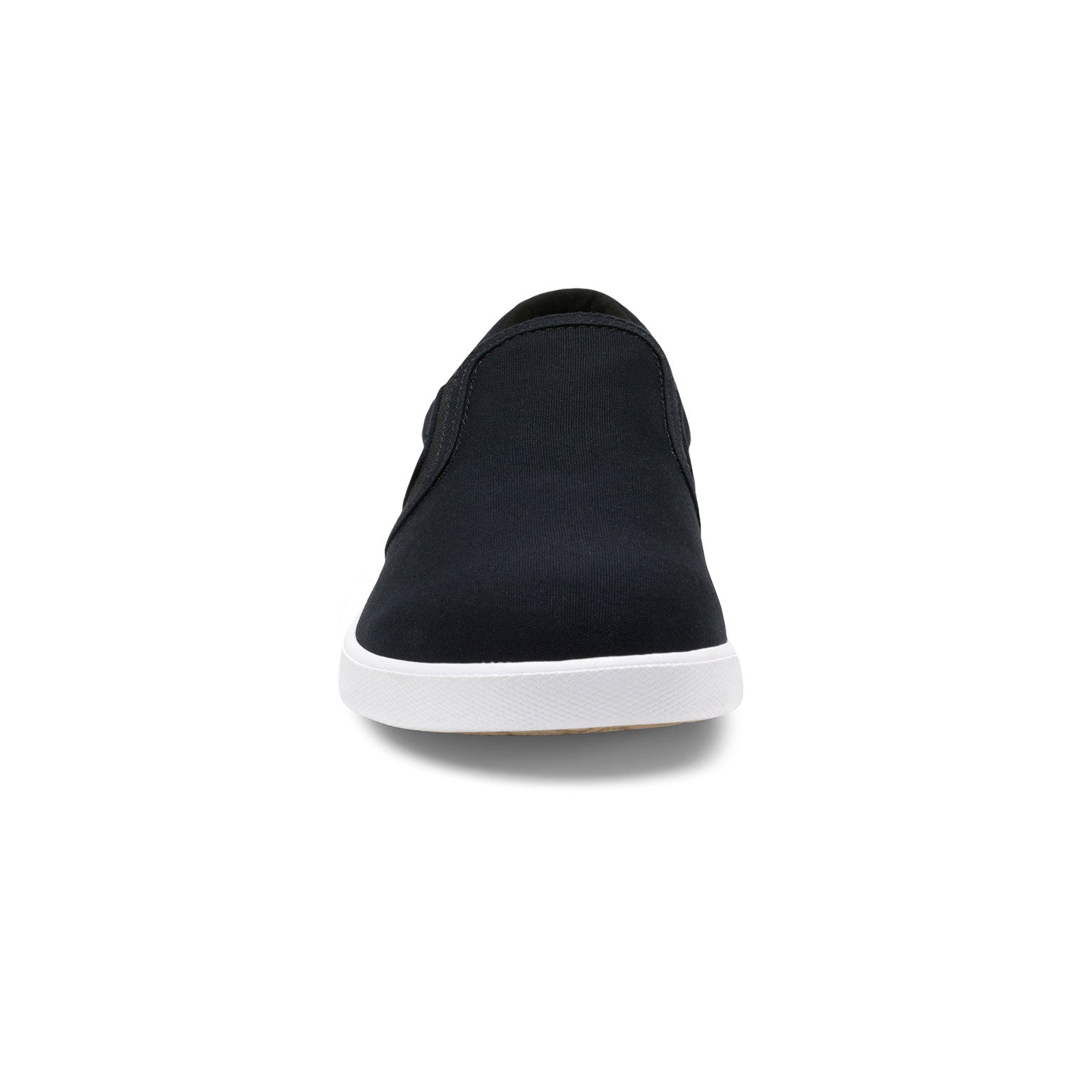 Xero Shoes Dillon Canvas Slip-On Barfußschuhe für Herren in Schwarz aus der Vorderansicht, bequem und perfekt für den Alltag. Erhältlich in unserem Onlineshop für Barfußschuhe.