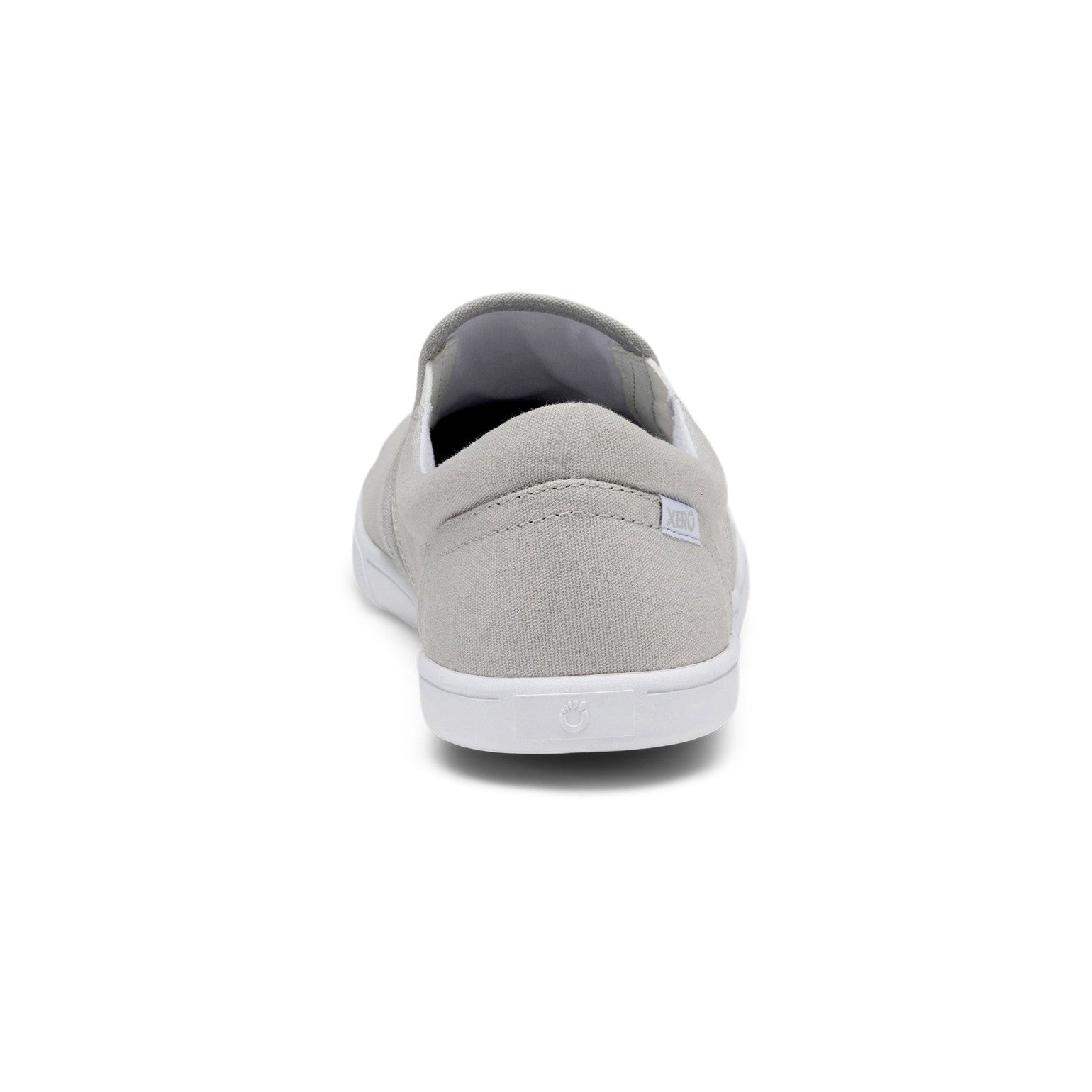 Xero Shoes Dillon Canvas Slip-On Barfußschuhe für Herren in Lunar Rock aus der Rückansicht, bequem und perfekt für den Alltag. Erhältlich in unserem Onlineshop für Barfußschuhe.