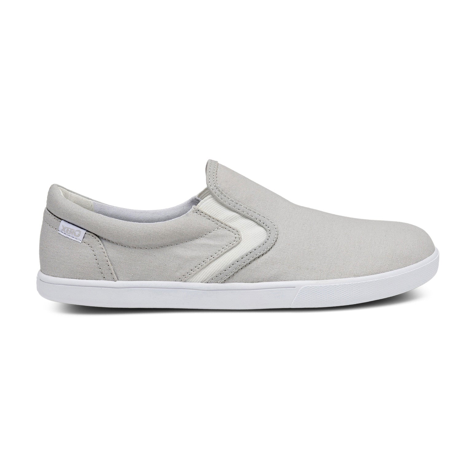 Xero Shoes Dillon Canvas Slip-On Barfußschuhe für Herren in Lunar Rock aus der rechten Seitenansicht, bequem und ideal für den Alltag. Erhältlich in unserem Onlineshop für Barfußschuhe.
