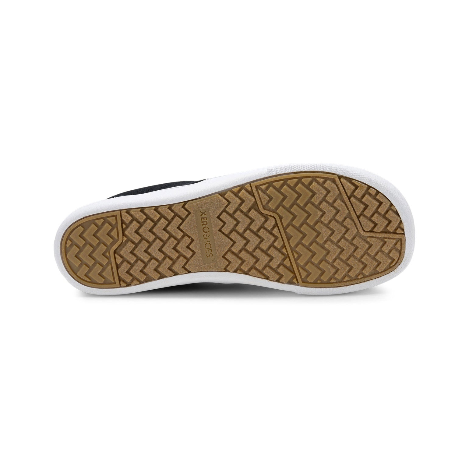 Xero Shoes Dillon Canvas Slip-On Barfußschuhe für Damen in Schwarz aus der Perspektive von unten, ideal für den Alltag und bequem für jede Gelegenheit. Erhältlich in unserem Onlineshop für Barfußschuhe.
