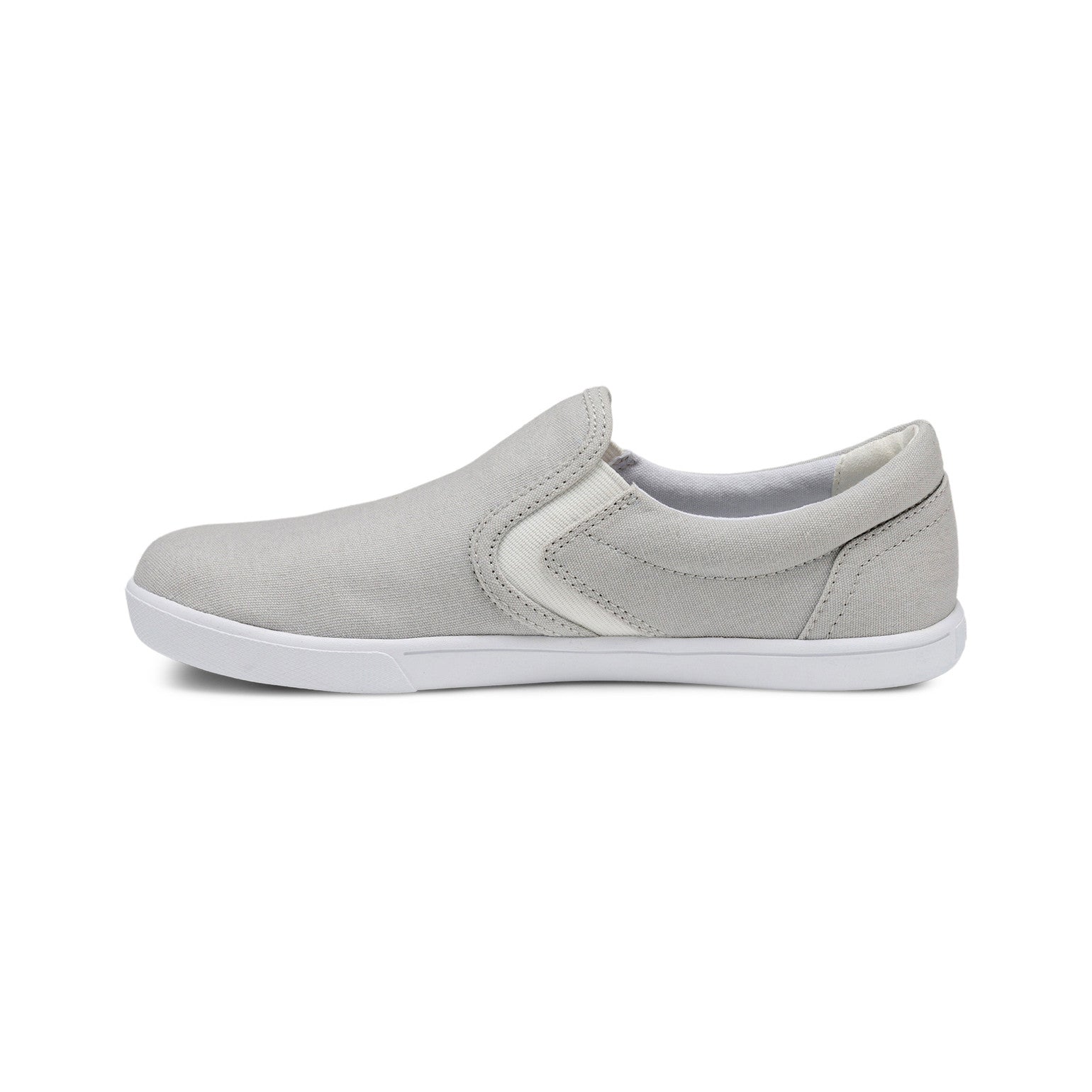Xero Shoes Dillon Canvas Slip-On Barfußschuhe für Damen in Lunar Rock aus der linken Seitenansicht, bequem und ideal für den Alltag. Erhältlich in unserem Onlineshop für Barfußschuhe.