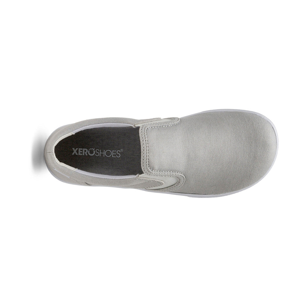 Xero Shoes Dillon Canvas Slip-On Barfußschuhe für Damen in Lunar Rock aus der Ansicht von oben, perfekt für den Alltag und bequem zu tragen. Erhältlich in unserem Onlineshop für Barfußschuhe.