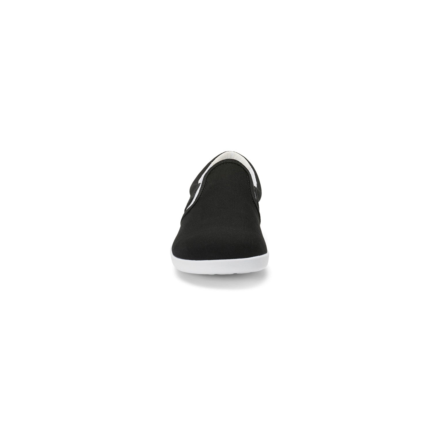 Frontansicht der Xero Shoes Dillon Canvas Slip-On Kinder Barfußschuhe in Schwarz als Sneaker im Onlineshop für Barfußschuhe