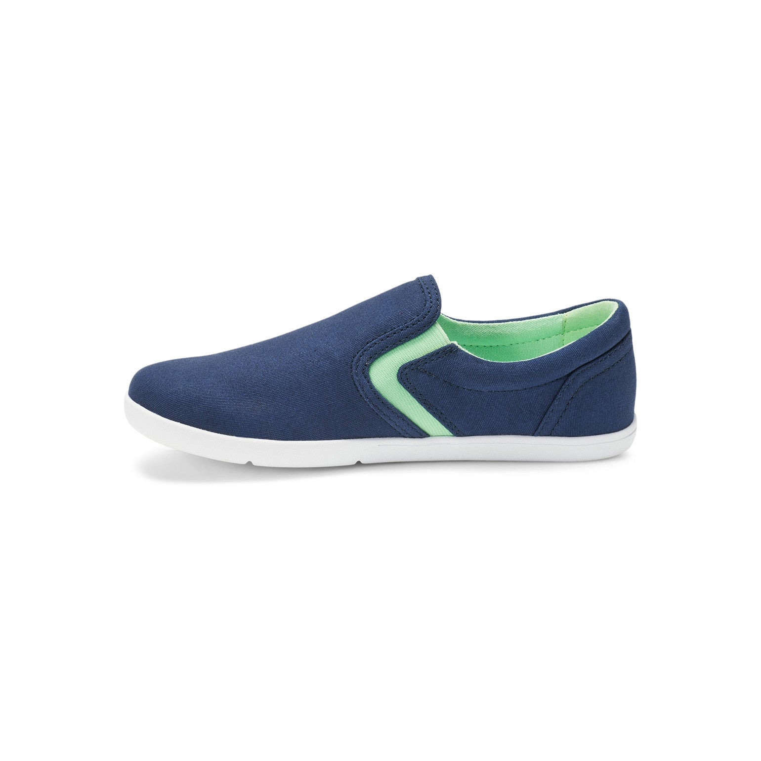 Linke Seitenansicht der Xero Shoes Dillon Canvas Slip-On Kinder Barfußschuhe in Insignia Blue als Sneaker im Onlineshop für Barfußschuhe