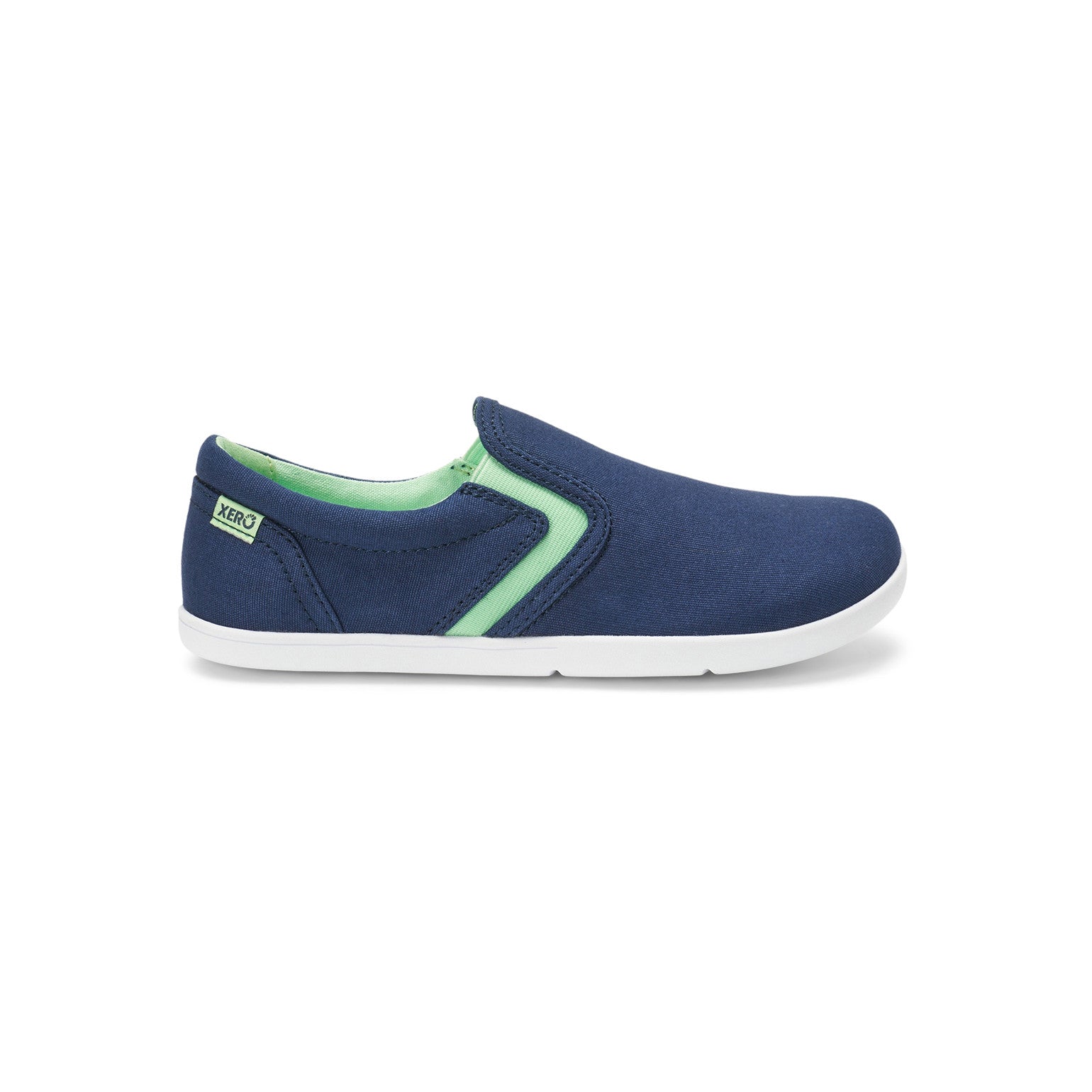Rechte Seitenansicht der Xero Shoes Dillon Canvas Slip-On Kinder Barfußschuhe in Insignia Blue als Sneaker im Onlineshop für Barfußschuhe