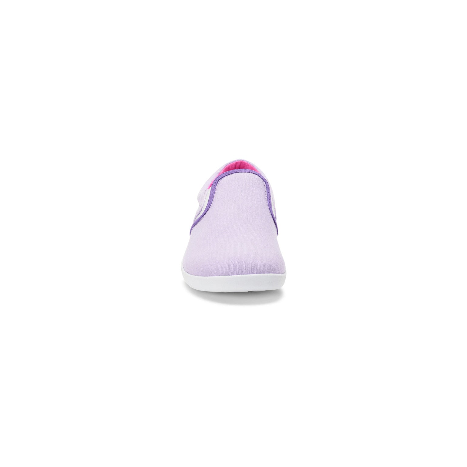 Frontansicht der Xero Shoes Dillon Canvas Slip-On Kinder Barfußschuhe in Orchid Petal als Sneaker im Onlineshop für Barfußschuhe