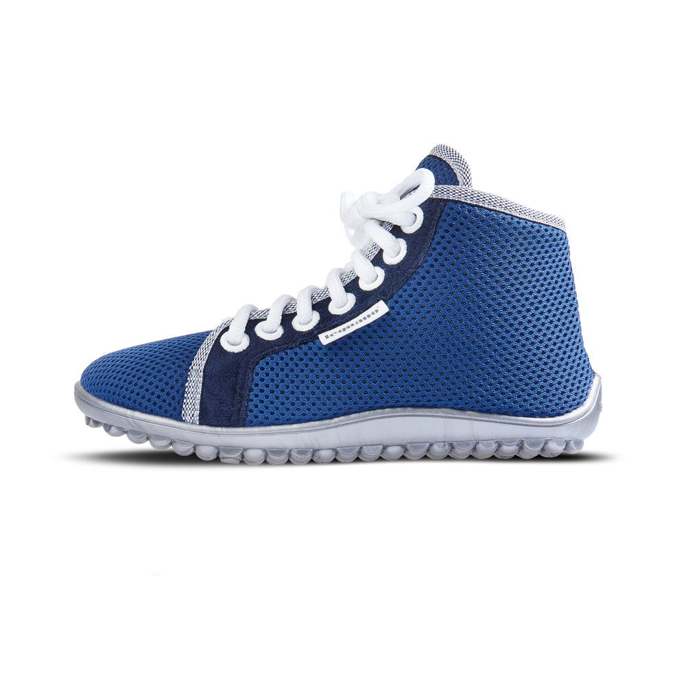 leguanito aktiv plus blau Leguano Barfußschuhe für Kinder – linke Ansicht der Sockenschuhe, erhältlich im barfusswelten.de Barfußschuhe Onlineshop