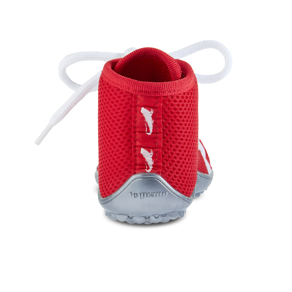 Leguanito aktiv plus rot Leguano Barfußschuhe für Kinder – Rückansicht, erhältlich im barfusswelten.de Barfußschuhe Onlineshop