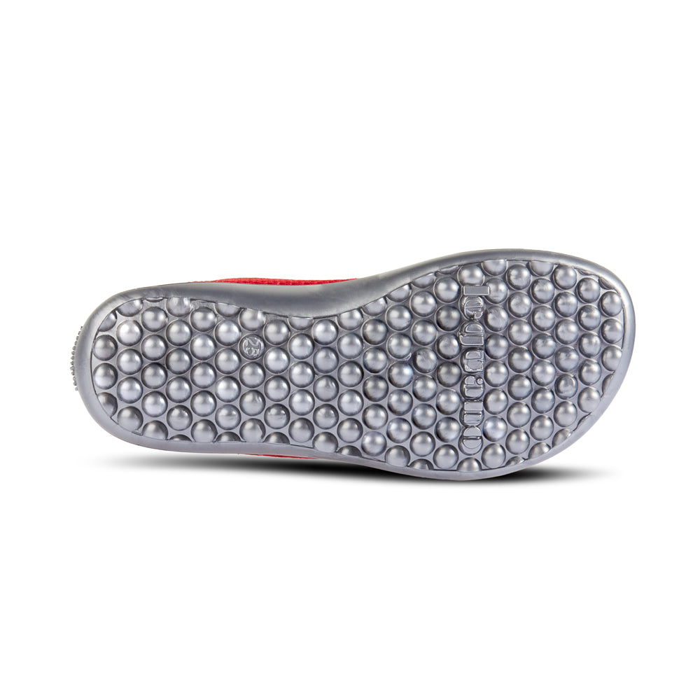 leguanito aktiv plus rot Leguano Barfußschuhe für Kinder – Unteransicht, erhältlich im barfusswelten.de Barfußschuhe Onlineshop