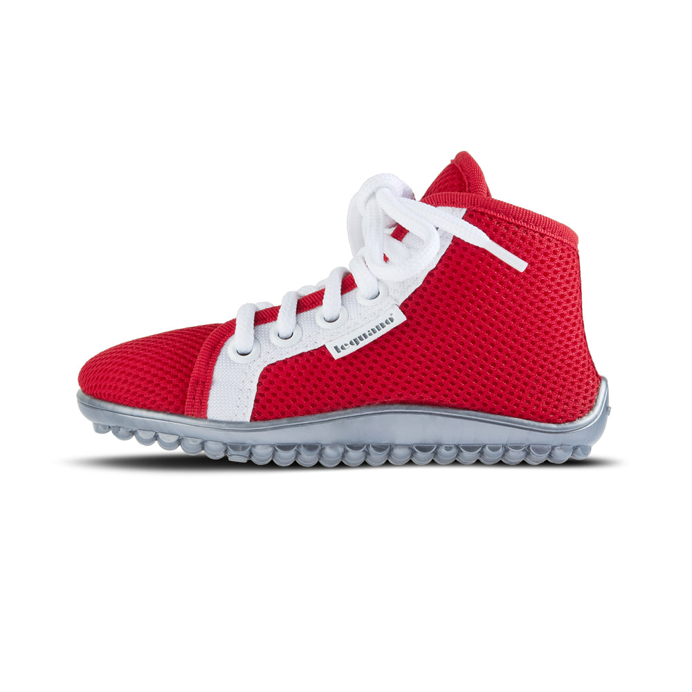 leguanito aktiv plus rot Leguano Barfußschuhe für Kinder – seitliche Ansicht, erhältlich im barfusswelten.de Barfußschuhe Onlineshop