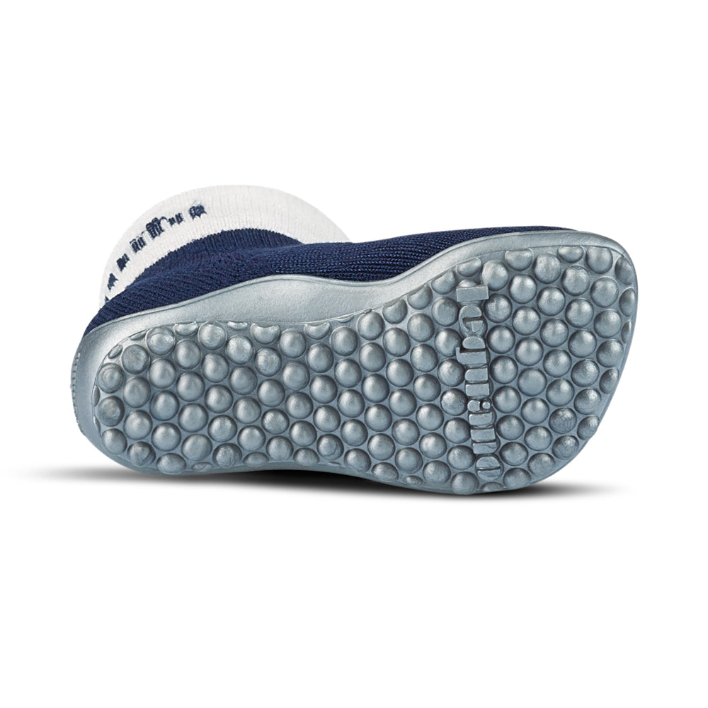 Leguanito Barfußschuhe für Kinder von Leguano in Blau – Sockenschuhe, Unteransicht, erhältlich im Barfusswelten.de Barfußschuhe Onlineshop