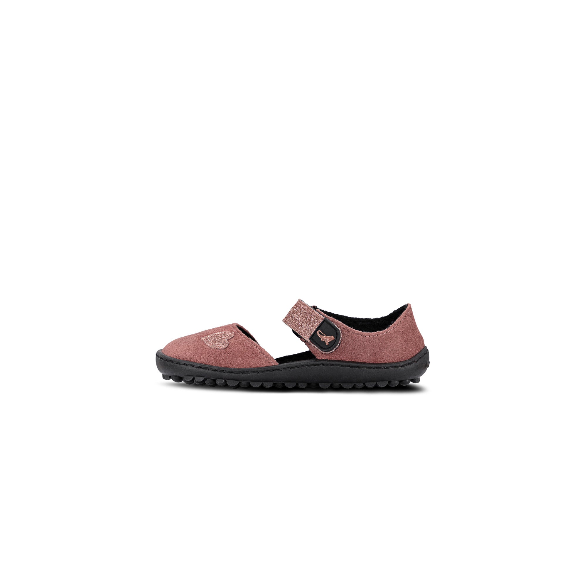Leguanito Jarina Sandalen Kinder rot mit Glitzer als Barfußschuhe im Onlineshop, linke Ansicht, leicht und flexibel für kleine Füße