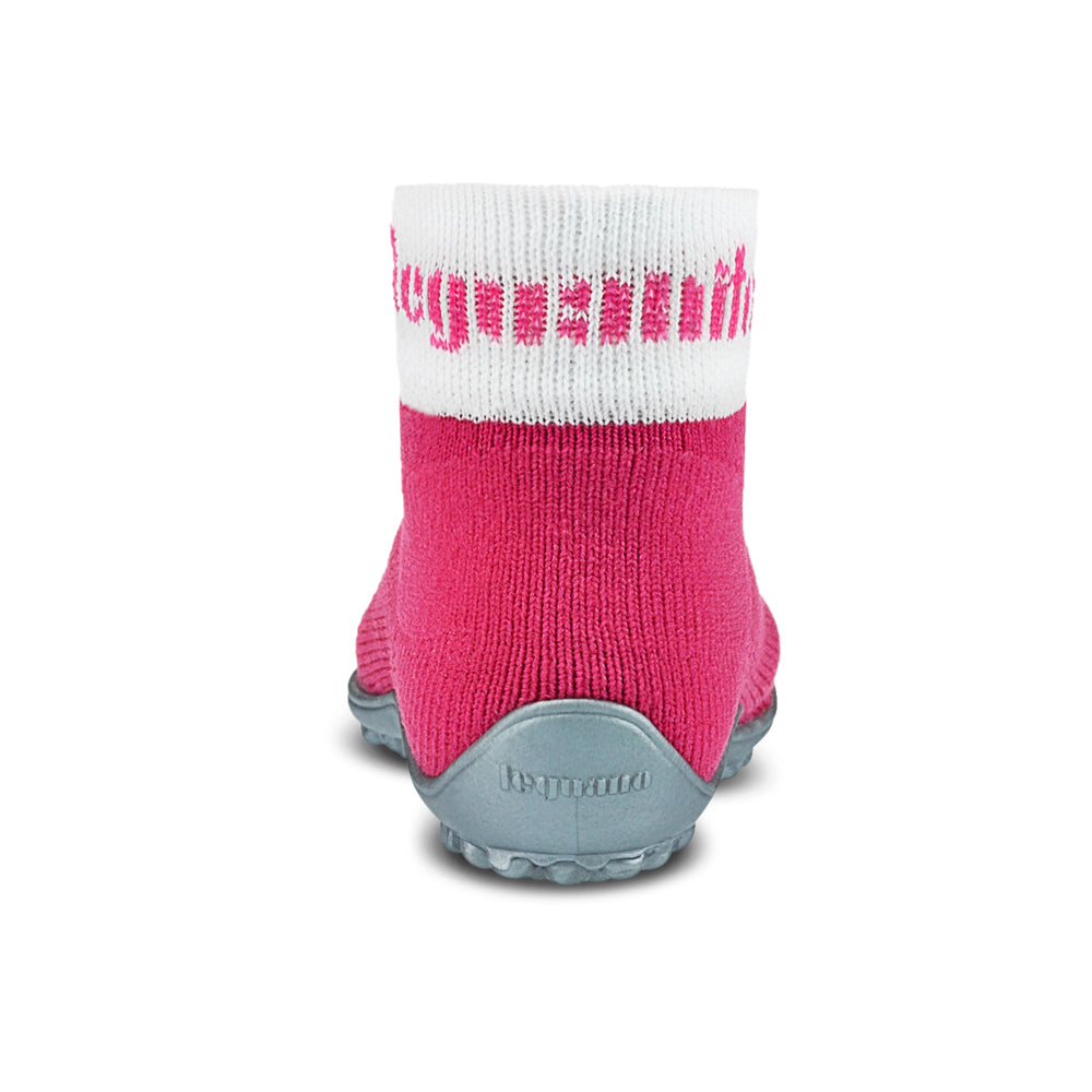Leguanito Barfußschuhe für Kinder von Leguano in Pink – Sockenschuhe, Rückansicht, erhältlich im Barfusswelten.de Barfußschuhe Onlineshop