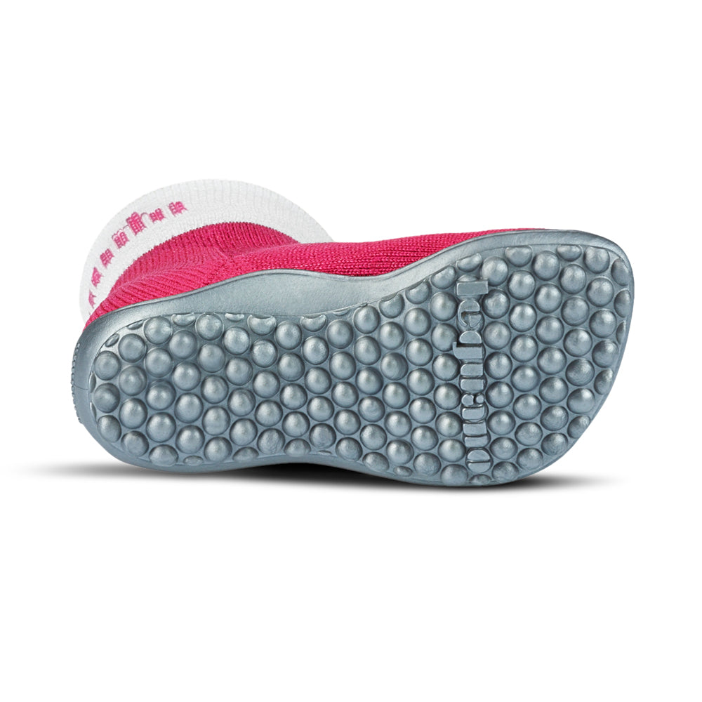 Leguanito Barfußschuhe für Kinder von Leguano in Pink – Sockenschuhe, Unteransicht, erhältlich im Barfusswelten.de Barfußschuhe Onlineshop