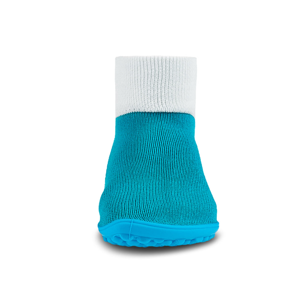 Leguanito Barfußschuhe für Kinder von Leguano in Türkis – Sockenschuhe, Vorderansicht, erhältlich im Barfusswelten.de Barfußschuhe Onlineshop