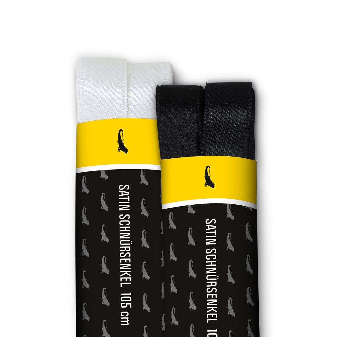 Leguano Satinschnürsenkel in Schwarz und Weiß, ideal für die individuelle Anpassung von Barfußschuhen. Jetzt erhältlich im Onlineshop für Barfußschuhe.