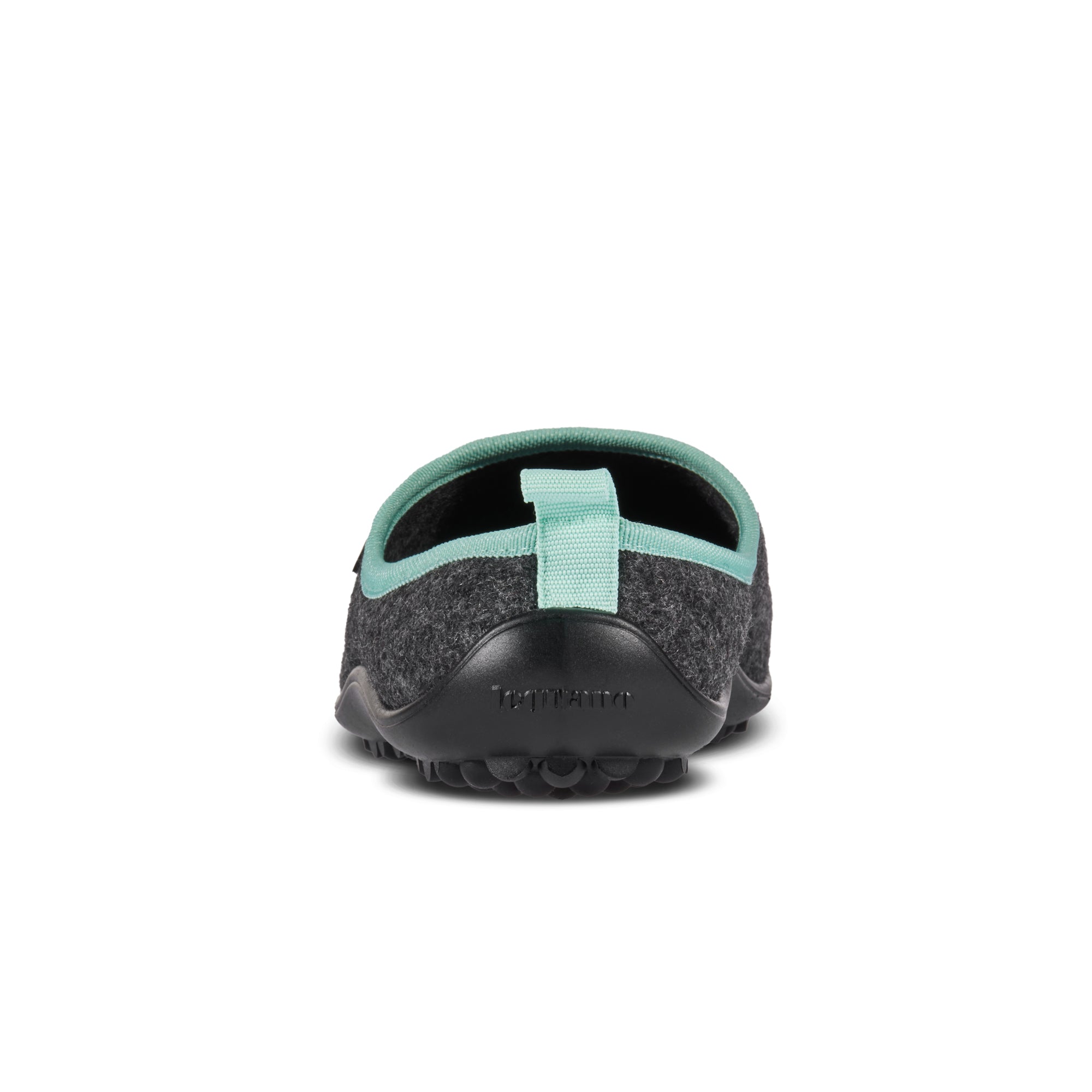 Leguano Acasa mintfarbene Barfußschuhe aus Wolle, Hausschuhe und Hütten Schuhe, Rückansicht im Onlineshop für Barfußschuhe.