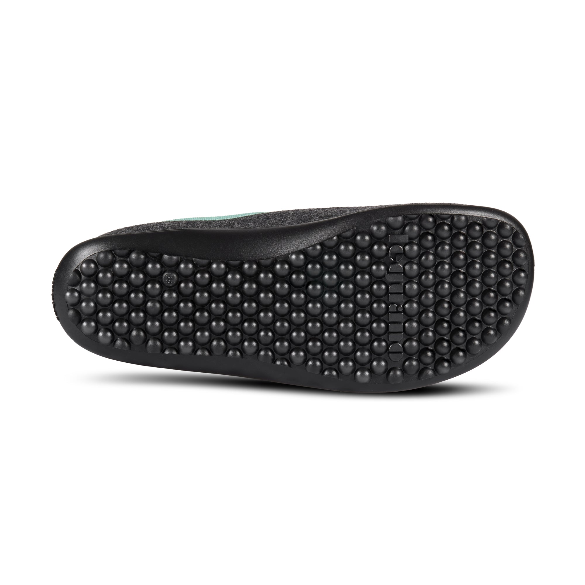 Leguano Acasa mintfarbene Barfußschuhe aus Wolle, Hausschuhe und Hütten Schuhe, Ansicht von unten im Onlineshop für Barfußschuhe.