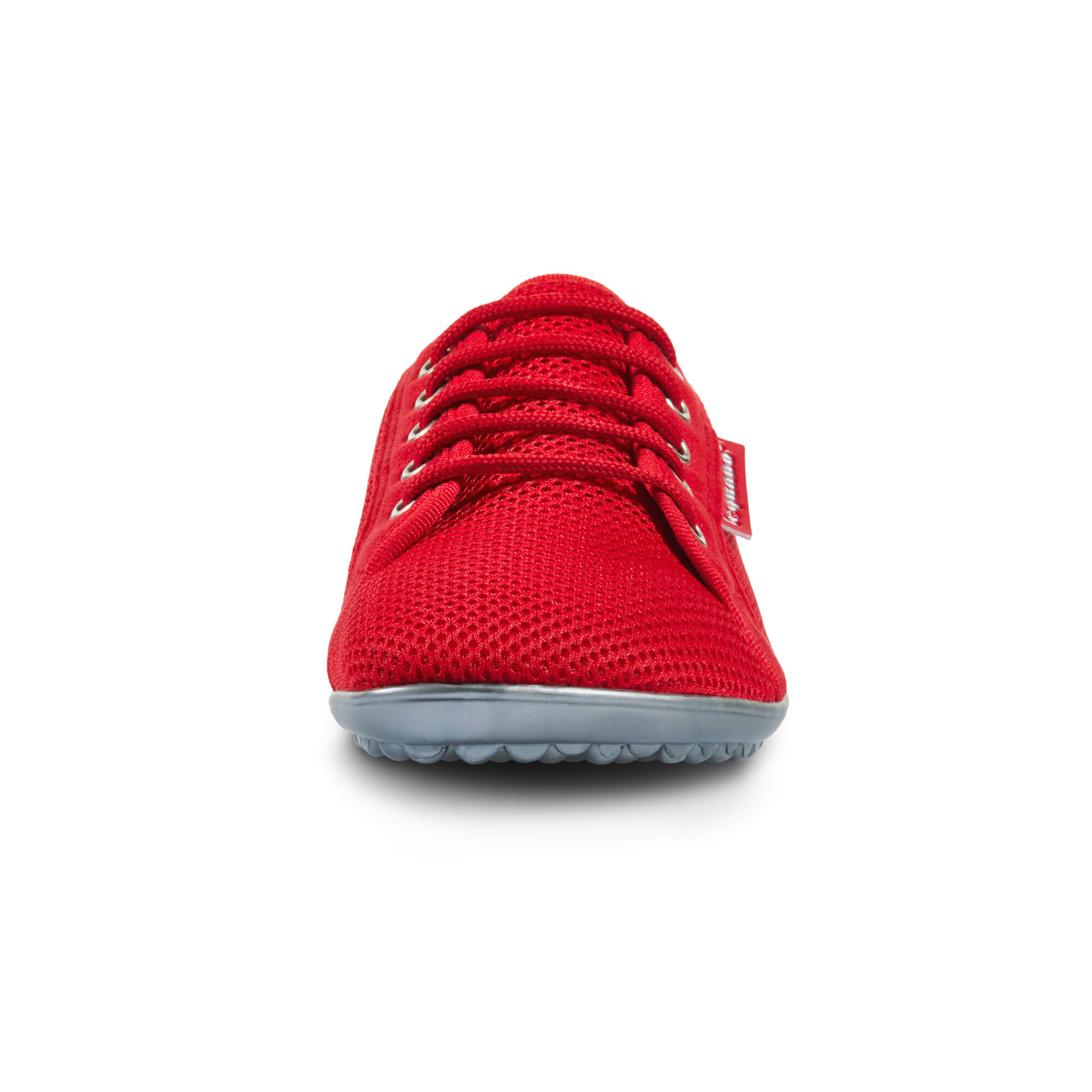 Leguano Aktiv Rot Barfußschuhe Sneaker für Damen und Herren, Frontansicht im Onlineshop für Barfußschuhe. Diese auffälligen und bequemen Schuhe bieten optimalen Komfort und fördern eine natürliche Fußbewegung für ein angenehmes Laufgefühl.